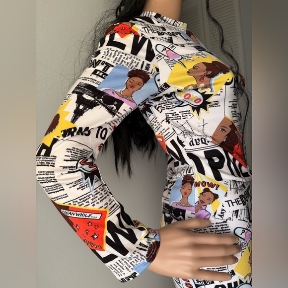 CACIA Beautiful Vintage Comic Bodycon Dress Soft Fabric Above the knee pre-own M - Picture 9 of 11